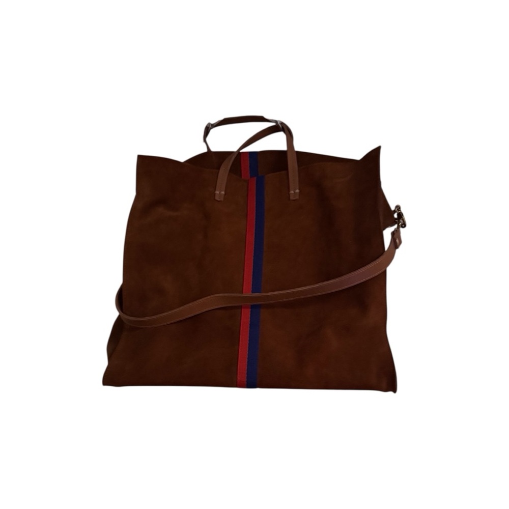 Luxurious Brown Suede Shoulder Bag with Stripes